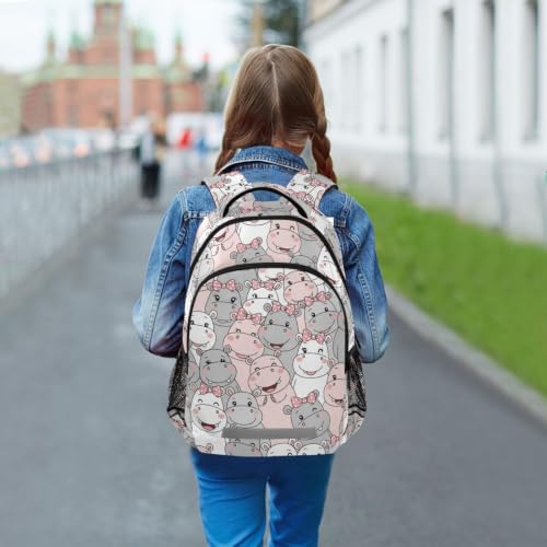 Kids Cartoon Hippo Backpack for Boys Girls School Bags | Elementary Middle, Travel Daypack Lightweight Waterproof with Reflective Strip - color: Cartoon Hippo