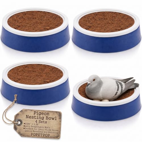 POPETPOP Pigeon Nesting Bowl and Pad Set 4 Bird Mats with 2 Pans Coconut Cushion Bird Egg Nest Accessory for Pigeon Breeding Cage Nesting | Breathable Durable Dove Nesting Box for Small Birds Doves Quails Pigeon Breeding and Hatching - 9.44 X 4.72 Inches