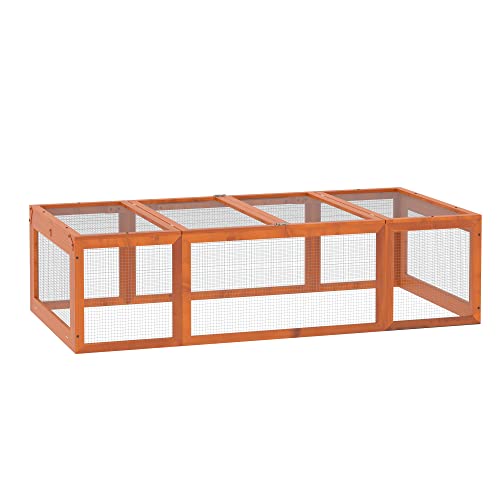 PawHut Large Wooden Rabbit Hutch Bunny Hutch Small Animal Habitat Enclosure Outdoor Run and Lockable Doors, Natural | Small Animal Habitat Enclosure Outdoor Run, Lockable Doors, for Chickens, Ducks - color: Natural