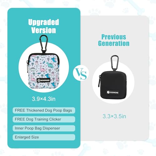 Dog Treat Pouch with Training Clicker,Waterproof Nylon Fabric Poop Bag Holders for Leashes,Hands Free Small Dog Walking Bag with Carabiner, Pet Puppy Training Walking Essentials (Dinosaur) - color: Dinosaur