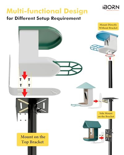 iBorn Smart Bird Feeder Pole with Squirrel Baffle, 63" Camera Bird Feeder Birdhouse Pole & 19.5”Oversized Baffle, Mounting Kit for Camera Feeder Stand for Outside+2Hooks(Feeders NOT Included) - size: Camera Bird Feeder Pole+2 Hooks+19.5" Baffle