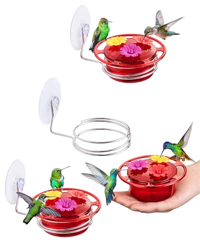 Window Hummingbird Feeder with Strong Suction Cup, BPA-Free 3.4OZ, Red 3 PK | Bee-Proof, 3 Feeding Ports, Twist-Off Lid, Easy Cleaning, Height-Adjustable, Durable for Outdoor - style: Window Hummingbird Feeder 3.4oz,3 Set