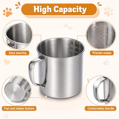 1.5 Cup Dog Food Scoop, Stainless Steel Dog Food Measuring Cup with Handle | Pet Food Scoop Cup for Dogs, Cats, Birds, Rabbits, for Dry Food and Treats