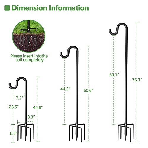 76" Shepherds Hooks for Outdoor, Extra Thick Bird Feeder Pole with 5 Prong Base, Adjustable Shepards Hook for Garden, Weddings, Hanging Plant - size: 76 Inch