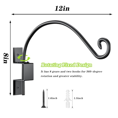 12inch 2 Pack-Swivel Plant Hangers Outdoor Heavy Duty Plant Hanger Bracket, Outside Plant Hook for Hanging Flower Baskets Bird Feeder Lanterns Wind Chimes - size: 12inch