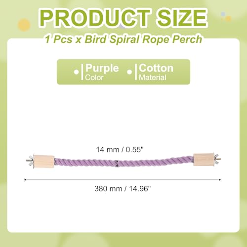 Bird Rope Perch Swing, Stand Rope Perch Standing Pole Accessory Climbing Swing Paw Grinding 15 Inch, (Purple) Intended for Parrot/Parakeet/Budgies/Cockatiels/Lovebirds - color: Purple, size: 15 Inch