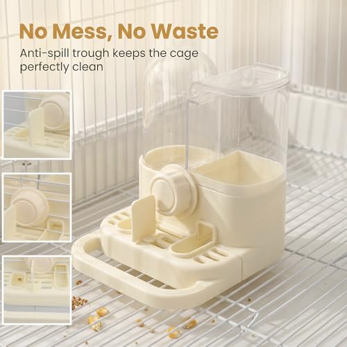 Automatic Bird Feeder and Water Dispenser Combo, 2-in-1 No-Spill Cage Mounted Parrot Food Water Bowl with Perch, Leak-Proof Bird Feeding Station for Parakeets Cockatiels Conures Lovebirds Small Birds