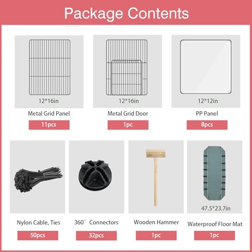 VISCOO 20 Panels Small Animal Playpen, 48" x 24" x 16" Rabbit Cage with Waterproof - color: Black, style: 20 Panels - 48"L x 24"W x 16"H