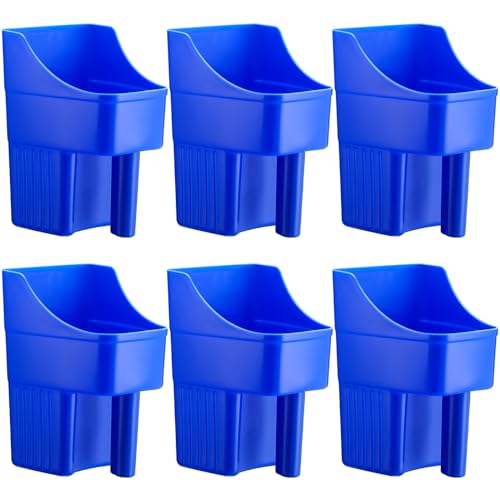 6 Pcs Plastic Feed Scoop Enclosed Feed Scoop with Measure Marks Heavy Duty Durable Stackable for Horse Goat Ranchers Livestock Homesteaders Feeding Supplies (Blue) - color: Blue