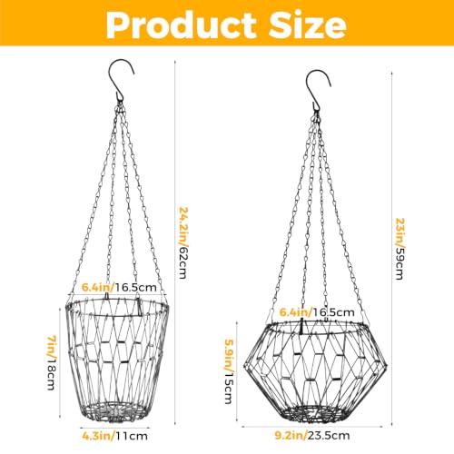 2 Pack Foldable Iron Hanging Chicken Feeder, 6.4 Inch Poultry Feeder Basket with Hanging Chains, Vegetable Hanging Feeder for Duck Rabbit Goose Coop Boredom Relief Toy