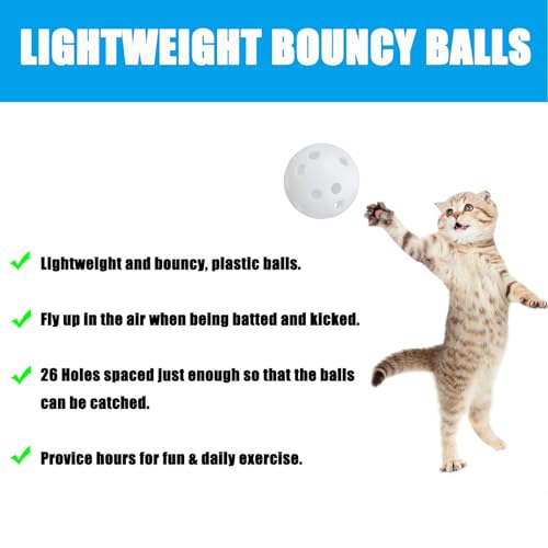 Low Noise No Bells Cat Ball Toy, 12Pcs White Plastic Golf Balls with Holes, Funny Interactive Cat Toys for Bored Indoor Cats,Cute Kitten Kitty Toys(1.65") - color: White, 12/Pack