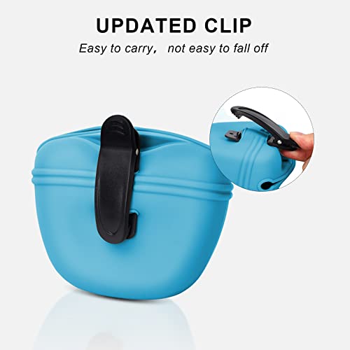 Left&Right Dog Clicker Training Kit,Silicone Dog Training Treat Pouch and Dog Clickers,Dog Treat Bag with Clicker Training for Dogs,Pet Treat Bag with Magnetic Buckle Closing and Waist Clip,Sky Blue - color: Sky Blue