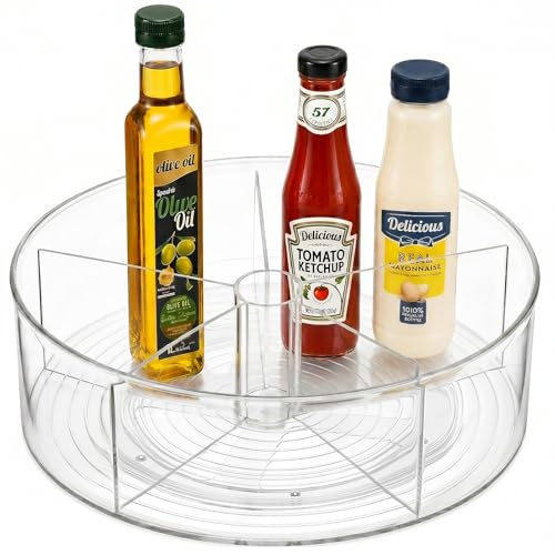 Divided Lazy Susan Turntable Organizer, 11.5" Clear Round Lazy Susan | Rotating Turntable Organizer, Plastic Lazy Susan Turntable, Rotating Storage Container Tray for Pantry, Fridge and Kitchen - size: 1 Pack - 11.5in 5 Section