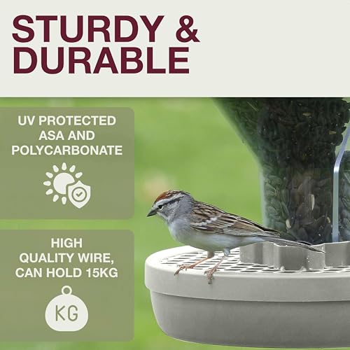 SWISSINNO Bird Feeders - No Mess Hanging Bird Feeder for Outdoors - Smart Birds Davos Spill Proof Wild Cardinal & Small Bird Feeder with Integrated Seed Catcher Tray - Dual Chamber - Light Grey - color: Light grey, style: Davos