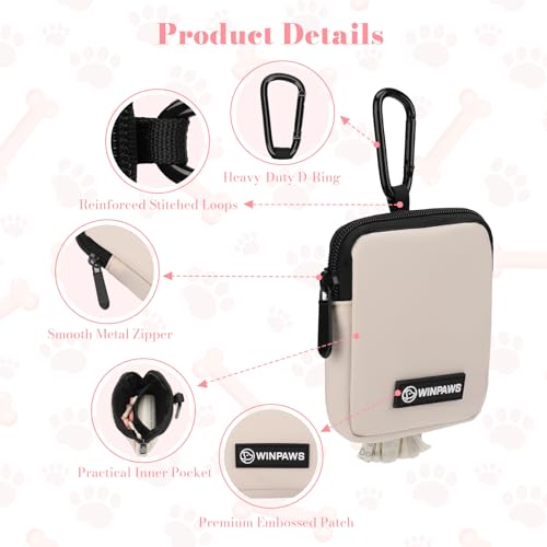 Dog Treat Pouch with Training Clicker,Waterproof Nylon Fabric Poop Bag Holders for Leashes,Hands Free Small Dog Walking Bag with Carabiner, Pet Puppy Training Walking Essentials (Beige) - color: Beige