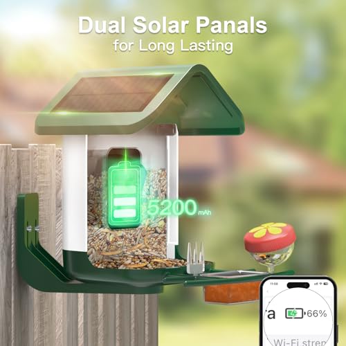 Bird Feeder with Camera Solar Powered : Smart Camera Bird Feeder 2K Live Feed Cam for Outdoor Backyard - Ai Identify Auto Capture Videos Pictures, Gifts for Birdlover Mom Dad, 2.4GHz WiFi - color: White Green