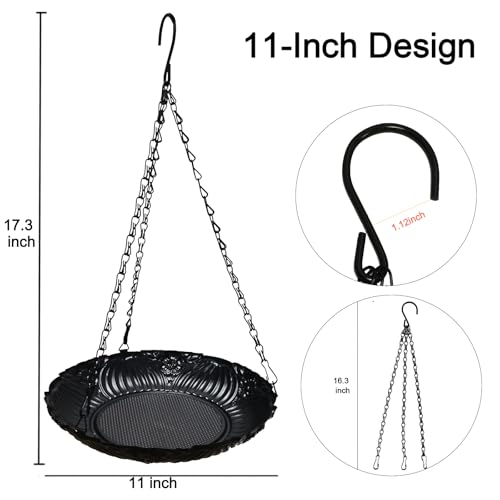 Platform Bird Feeder，11 inch Large Metal Hanging Tray Bird Feeders for Outside, 2 Pack - color: Black-2pack