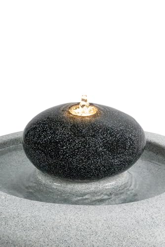 24.02" H Outdoor Water Fountain Made with Eco-Friendly Recyclable Materials, Polyethylene Rock Waterfall Outdoor Fountain, Garden Decor with LED Light & Pump for Patio, Backyard - size: 24.02"