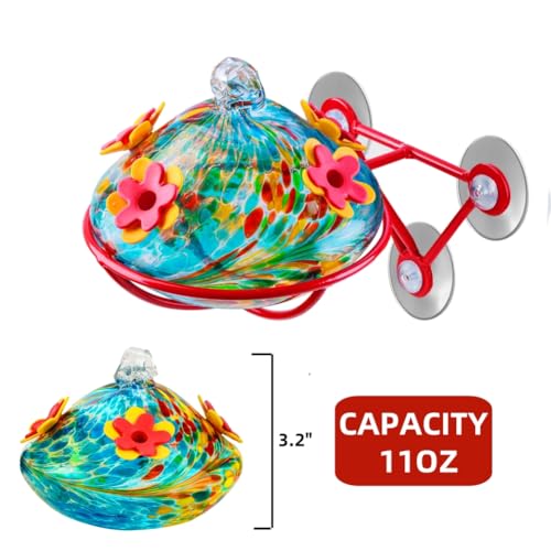 Window Hummingbird Feeder - Hand Blown Glass Mounted Hummingbird Feeder with Strong Suction Cups for Outdoor Window Mount (Blue) - color: Blue