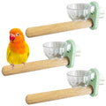 Kathson 3Pcs Bird Perch Feeding Cup Natural Wood Perches with Removable Bird Feeder for Cage Parrot Stand for Parakeets, Budgies, Cockatiels,Parrots, Birds Chewing Stick (Green) - color: Green