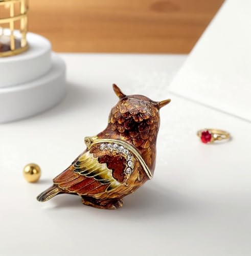 Luxury Owl Brid Hinged Trinket Box with Crystals Collectible Animal Jewelry Box for Rings Earrings,Owl Figurine Home Decor Gifts for Women | enameled,ring earring organizers stroage,bird figurine decor for women - color: B-owl