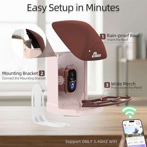 Smart Bird Feeder with Camera Solar Powered, 2.5K UHD Birdwatching Cam | with Free AI Bird Identification, Instant Notifications & Auto Video Capture, for Mom Dad Birdlovers, Brown - color: Brown