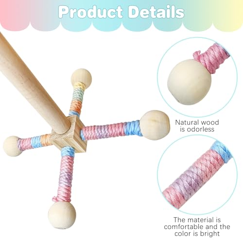 BNOSDM Bird Rope Perch with Stand Perch Toy Set Bendable Rope Perches Wooden Spinning Exercise Wheel Toy Parrot Cage Accessories for Parakeets, Conures, Lovebirds, Budgies, Cockatiels (Rainbow Color)