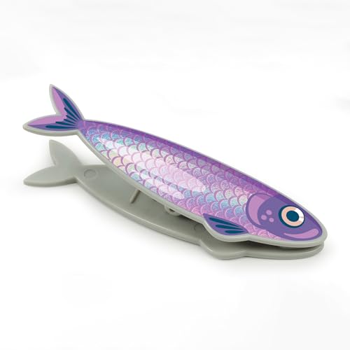 Genuine Fred FISH 'N CLIPS Sardine Bag Clips, Set of 4 Food Storage Clips, Iridescent Finish, Double-Sided, Durable Plastic and Stainless Steel Springs, Fun Kitchen Accessories and Great Gift - style: SARDINES