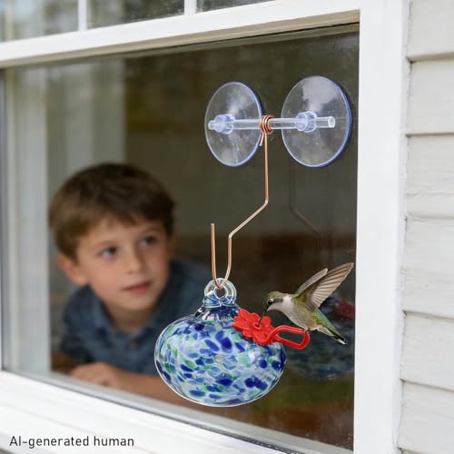 Glass Window Hummingbird Feeder with Suction Cup for Close Bird Watching - color: 1Pcs-Blue