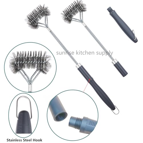 SUNRISE Fryer Brush with Long Handle (Stainless Steel with Plastic Handle, L, Single, and Double Brush) - color: Stainless Steel With Plastic Handle, size: L, Single, and Double Brush