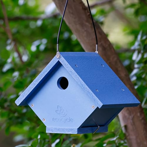 Wren Roost Recycled Plastic Bird House with Clean-Out Door, Wild Bird House and Outdoor Décor, Blue