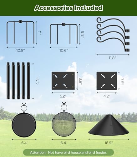 MoKo Bird Feeder Pole, 92 in Bird House Pole Squirrel Baffle 9 Prong Base | Bird Feeding Station Heavy Duty, Includes Water Bowl and Mesh Tray for Feeding, for Gardens No Bird House, Black