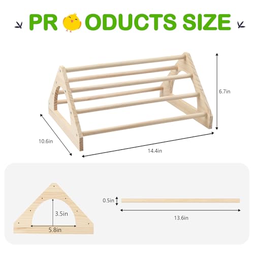 Large Wooden Chick Perch, 14.4" L x 10.6" W x 6.7" H Pine Chicks Toys | Chick Roosting Bar for Brooder and Coop, Strong Chicken Jungle Gym for Baby Chickens