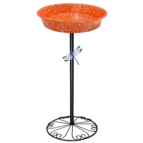 Freestanding Birdbath for Outside 25'' Height Outdoor Pedestal Birdbath & Bird Feeder Rust-Proof Tall Bird Bath for Outdoor Garden Patio Backyard Lawn Gift for Bird Lover (Orange) - color: Orange