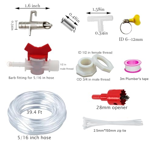 Automatic Rabbit Watering System 20 Set Rabbit Nipple Drinkers Water Feeders 5/16” Hose Barb Fittings to G1/2" and Water Bucket Connector for Small Animals Guinea Pig Ferret Rats Rodent Bunny