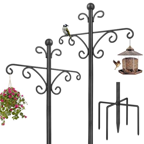 Shepherds Hooks for Outdoor, 2 Pack 76 Inch Heavy Duty Double Shepherds Hook for Bird Feeder, Garden Plant, Solar Light Lantern - size: 76 inch