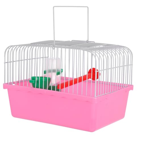 BESPORTBLE Portable Bird Carrier Travel Cage with Perch Food Box Water Dispenser Lightweight Small Bird Cage for Parrots and Lovebirds 9.29X6.57X6.29In - color: Pink