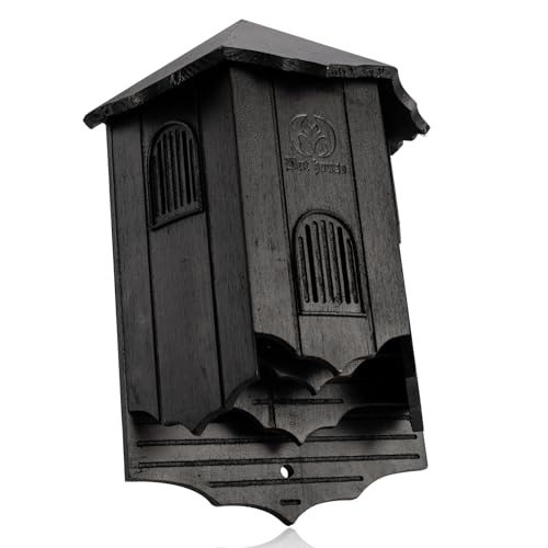 VIREESR Bat House for Outdoors, Castle 3-Chamber Bat Box, 100-Capacity | Cedar Wooden Bat House, Bat Boxes for Outside for Tree, 3 Chamber Design to Attract Bats, Weather-Resistant, Black - size: Black