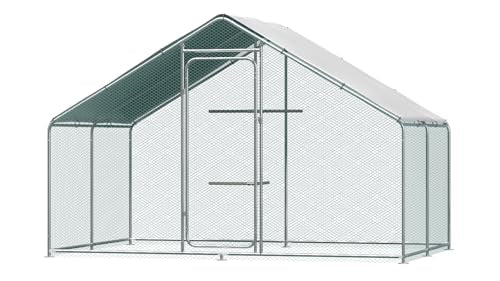Large Metal Chicken Coop Heavy Duty Chicken Pens Outdoor with Top Walk in Poultry Cage Chicken Run Dog Kennel with Water Resident and Anti-UV Cover for Yard with Cover Duck Rabbit Cage - size: 117.6"L x 79.2"W x 79.2"H