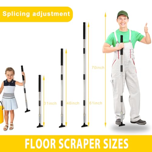 Floor Scraper Long Handle Heavy Duty, 31-61“ Long Handle Blade Scraper Tool with 10PCS Extra Blades 4 Inch stainless steel efficiently and quickly kitchen stickers windows cleaning. (55inch) - size: 61inch
