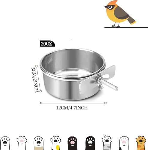 Bird Cage Feeder, Bird Feeder for Cage, 20OZ Stainless Steel Parrot Food Water Bowls with Clamp Holder, Hanging Feeding Dish Cups for Cockatiel Parakeet Conure Budgie Lovebird Small Animal - color: 20oz Stainless Steel Food Water Bowl with Clamp