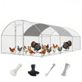 Metal Chicken Coop with Waterproof Curved Roof, 19.7×9.8×6.4ft | Thickened Steel Frame, Predator-Proof Wire, Weatherproof & UV Resistant Cover, Detailed Assembly Guide & Tool Kit - size: 236.4"L x 118.1"W x 76.8"H