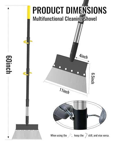 Garden Flat Shovel, Heavy Duty Multifunctional Cleaning Shovel with 60" Adjustable Long Handle, Metal Floor Scraper Tool for Weeding, Scraping, Ice & Snow Removal, Driveway, Sidewalk, Garden, Outdoor