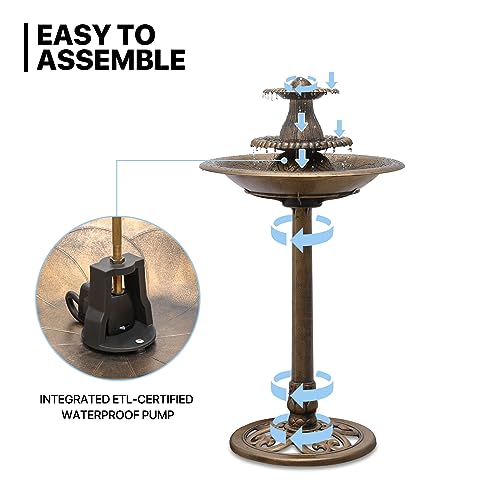 Outdoor Garden Bird Bath, 37" Water Fountain and Birdbath, Bronze | all Outside 3-Tiered Pedestal Antique Water Fountain and Birdbath for Garden Patio Deck Porch Backyard, 5L Capacity - color: Bronze