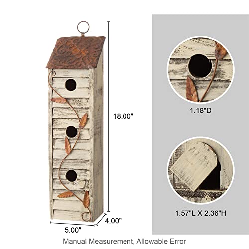 Glitzhome 18" H Wooden Bird House, Hanging Birdhouses for Outdoors, Washed White Distressed Three-Story Cottage Garden Bird House for Chickadee Cedar Wren Sparrow Finch Cardinal - color: 18"H