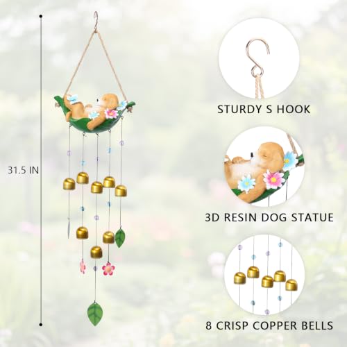 Dog Wind Chime for Outside, Resin Wind Bells for Garden Decor | 29" Wind Chimes Outdoor with Resin Dog Statues and 8 Metal Bells, Soothing Tone Wind Bell Chimes, Housewarming Gifts - size: Dog