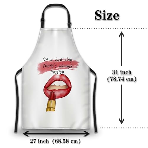 Kitchen Apron for Women Red Lips Quotes on a Bad Day There’s Always Lipstick Funny Aprons for Men for Cooking Restaurant BBQ Painting Crafting Gardening 27” (W) x 31” (H), Waterproof Apron - color: Red Lips