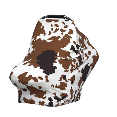 Brown Cow Print Baby Car Seat Covers, Cow Print Western Baby Stuff Multi-use Carseat Canopy for Boys and Girls Stretchy Infant Carseat Cover Shower Gifts - color: brown cow print