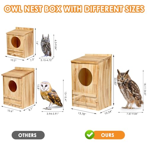 Large Owl Houses for Outdoors,23''x 14''x 10''Barn Owl Box for Outside | Wooden Nest House Circular Opening Bird Houses, Suitable For Wildlife Barn,Eastern Screech,Great Horned,Assembly Required - size: 23''High