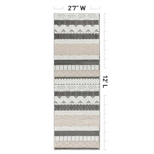 Rugshop Marbella Indoor/Outdoor Boho Runner Rug Gray 2'7" x 12' | Runner, Size 2'7" x 12', Patio, Deck, Porch, Balcony, Backyard, Garden, Poolside, Sunroom, Outdoor Living, Weatherproof - color: Grey, size: 2'7" x 12' (Rectangular)